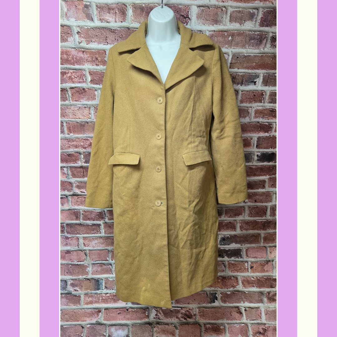 Club A Andrea Overcoat 10 | Vintage 70s Tan Wool Wide Lapel Lined Quiet Luxury