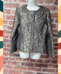 Kasper Metallic Jacket 14 | Vintage 90s Textured Padded Shoulder Gray Statement