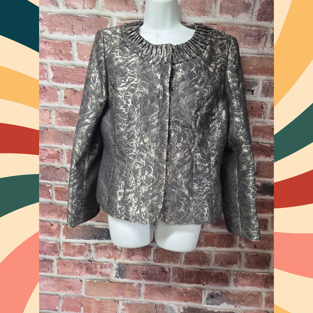 Kasper Metallic Jacket 14 | Vintage 90s Textured Padded Shoulder Gray Statement