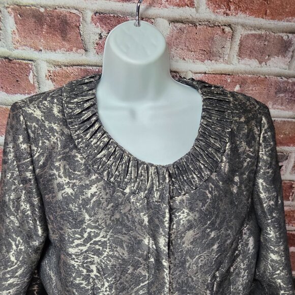 Kasper Metallic Jacket 14 | Vintage 90s Textured Padded Shoulder Gray Statement - Image 2