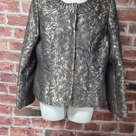 Kasper Metallic Jacket 14 | Vintage 90s Textured Padded Shoulder Gray Statement - Image 5