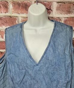 Alternative view of Marsh Landing Denim Dress 3X | Vintage Blue Sleeveless A Line Cotton Cottagecore