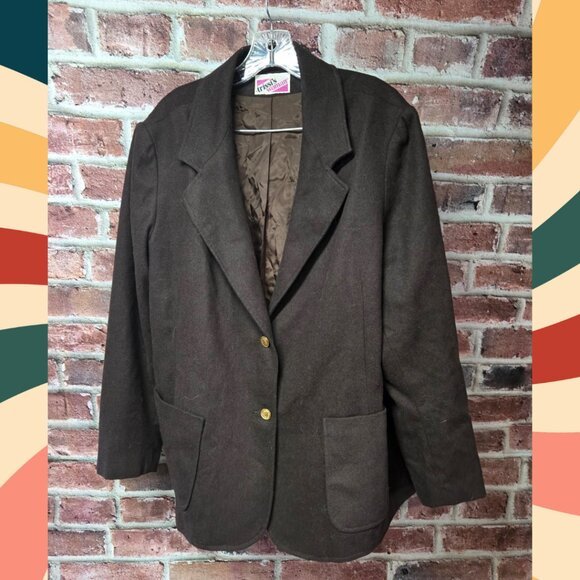 Trissis Blazer Jacket 44 | Vintage 90s Brown Wool Blend Single Breasted