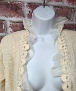 Alternative view of Curio Cardigan S | Vintage 80s Cream Knit Chiffon Ruffle Coquette Cottagecore