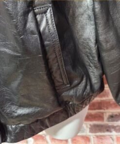 Alternative view of Vintage 80s Winlit Leather Jacket 9/10 Black Motorcycle Bomber Snap Collar Lined