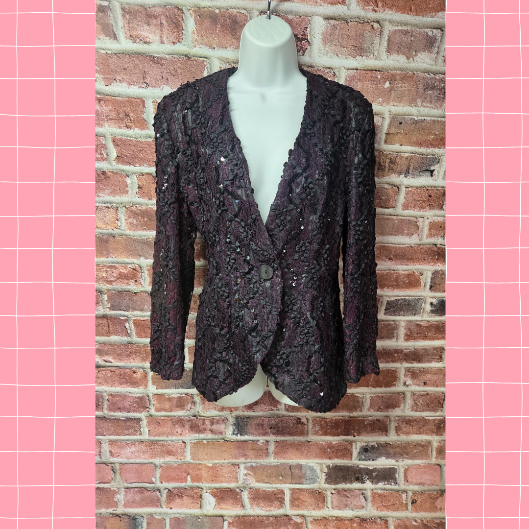 Vintage 90s Women's CATHY HARDWICK Sequin Texture Blazer Jacket Medium