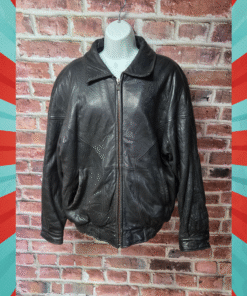 Saxony Vintage Leather Bomber Jacket | Men’s Size 40 | Black Full Zip