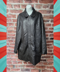 Yuan Creations Vintage Leather Jacket | Men’s Size 40 | Black Mid-Length Coat