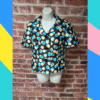 Vintage Le Suit Blue Black Polka Dot Blouse Size 6 Short Sleeve Padded