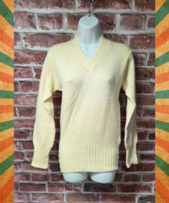 Vintage 70s Women's BUREAN HOLLOWAY Irish Wool V Neck Sweater Size 34 XS