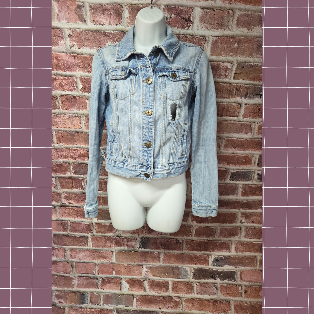 Vintage Y2K Women's MUDD Distressed Cropped Denim Jean Jacket Small