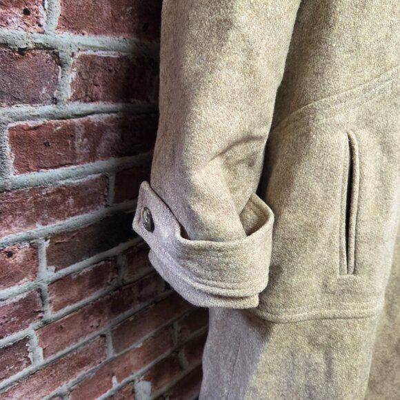 Montgomery Ward Overcoat 46R | Vintage Double Breasted Classic Khaki - Image 4