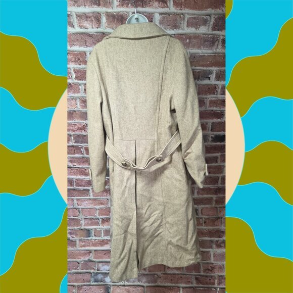 Montgomery Ward Overcoat 46R | Vintage Double Breasted Classic Khaki - Image 2