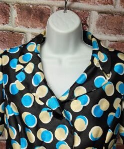 Alternative view of Vintage Le Suit Blue Black Polka Dot Blouse Size 6 Short Sleeve Padded
