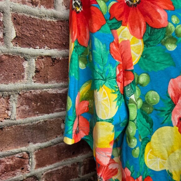 Vintage 80s Women's CAPE COD Floral Fruit Button Down Blouse Top 22W - Image 4