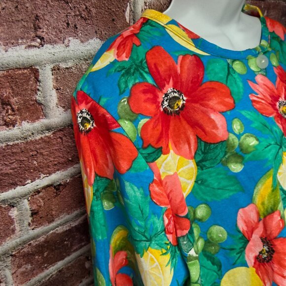 Vintage 80s Women's CAPE COD Floral Fruit Button Down Blouse Top 22W - Image 3