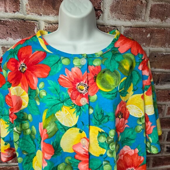 Vintage 80s Women's CAPE COD Floral Fruit Button Down Blouse Top 22W - Image 2