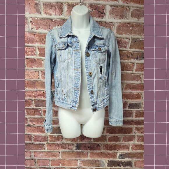 Vintage Y2K Women's MUDD Distressed Cropped Denim Jean Jacket Small - Image 2