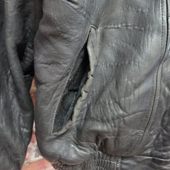 Saxony Vintage Leather Bomber Jacket | Men’s Size 40 | Black Full Zip - Image 5