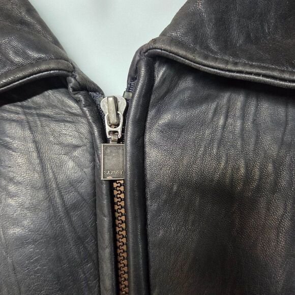 Saxony Vintage Leather Bomber Jacket | Men’s Size 40 | Black Full Zip - Image 7